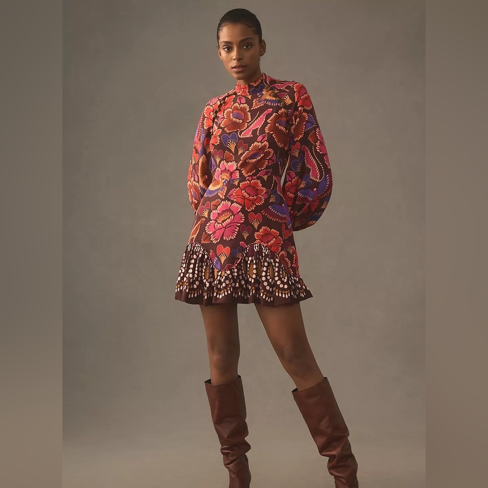 Farm Rio Bright Flora Long-Sleeve Mini Dress